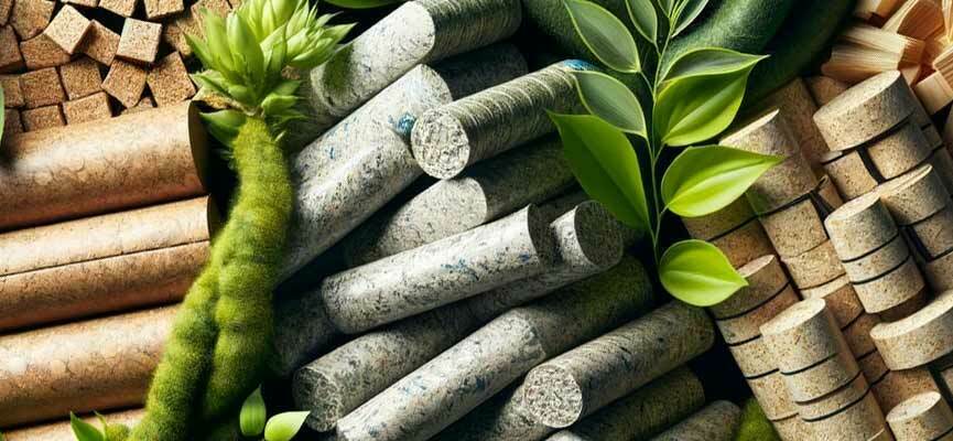 Illustrative image of parts of plants, paper waste, offcuts used for biomass fuel